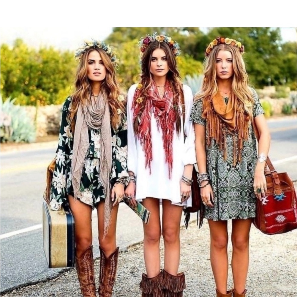Bohemian Floral Dresses with Fringe Boots